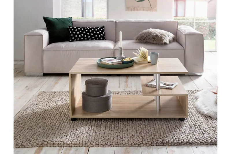 Werbeck Sofabord 105 cm med Opbevaring Hylde på Hjul - Træ/Natur - Møbler - Borde - Sofabord - sofabord med hjul