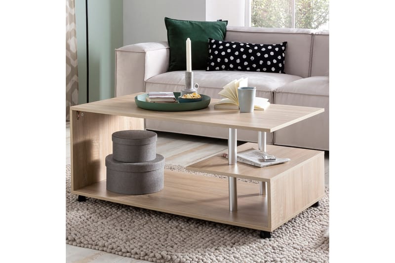 Werbeck Sofabord 105 cm med Opbevaring Hylde på Hjul - Træ/Natur - Møbler - Borde - Sofabord - sofabord med hjul