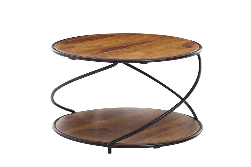Wilhem 58 cm Rundt Sofabord med Hylder i Eg, Brun