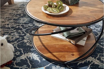 Wilhem 58 cm Rundt Sofabord med Hylder i Eg - Brun - Møbler - Borde - Sofabord