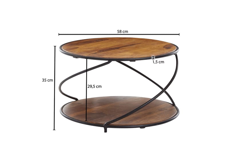 Wilhem 58 cm Rundt Sofabord med Hylder i Eg - Brun - Møbler - Borde - Sofabord