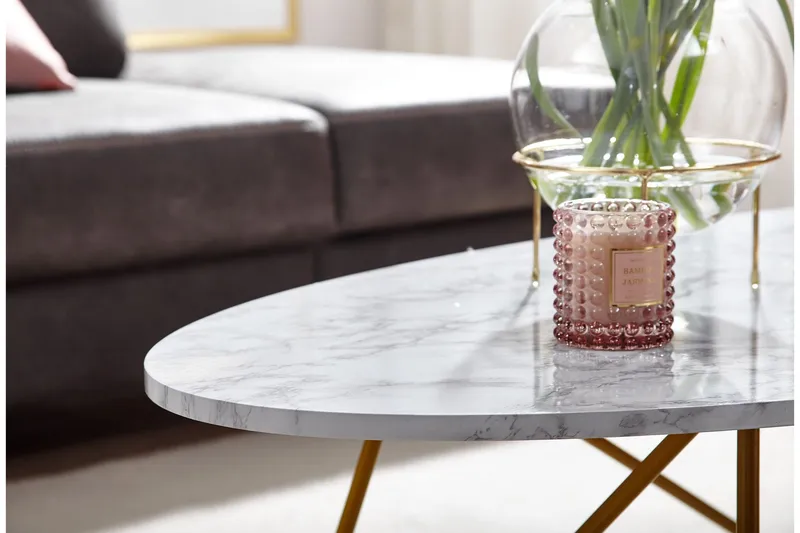 Willowdale Sofabord 120 cm Ovalt - Hvid/Guld - Møbler - Borde - Sofabord