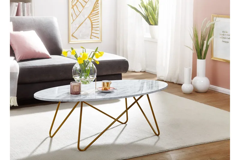 Willowdale Sofabord 120 cm Ovalt - Hvid/Guld - Møbler - Borde - Sofabord