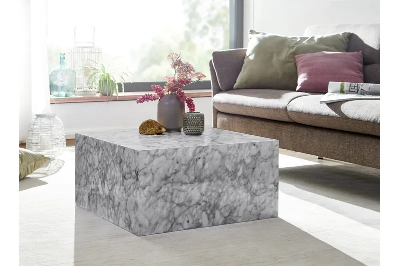 Willowdale Sofabord 60 cm Marmormønster - Hvid/Grå - Møbler - Borde - Sofabord