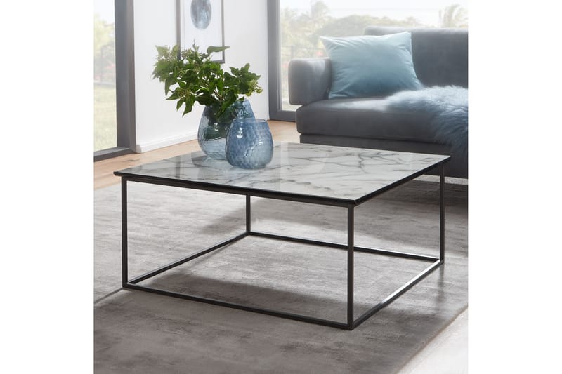 Willowdale Sofabord 80 cm Marmormønster - Hvid/Sort - Møbler - Borde - Sofabord