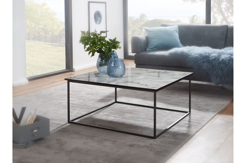 Willowdale Sofabord 80 cm Marmormønster - Hvid/Sort - Møbler - Borde - Sofabord