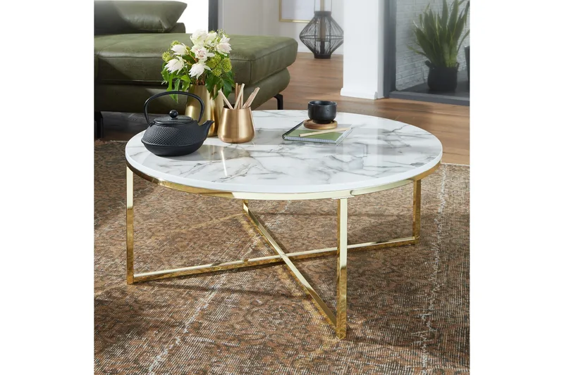 Willowdale Sofabord 80 cm Rund - Hvid / grå / guld - Møbler - Borde - Sofabord