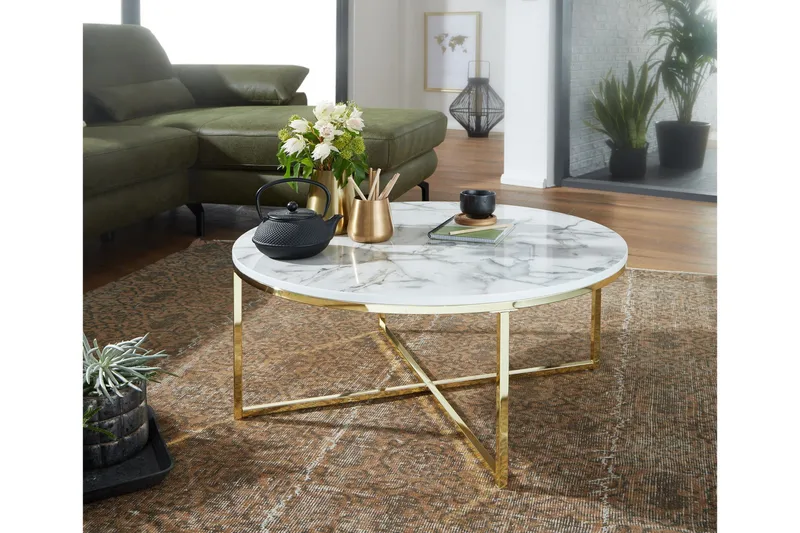 Willowdale Sofabord 80 cm Rund - Hvid / grå / guld - Møbler - Borde - Sofabord