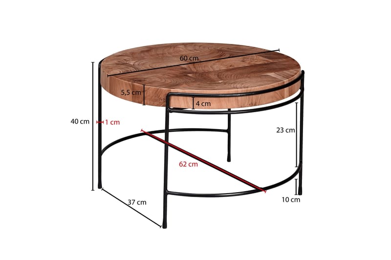 Willowdale Sofabord cm Rund - Brun / sort - Møbler - Borde - Sofabord