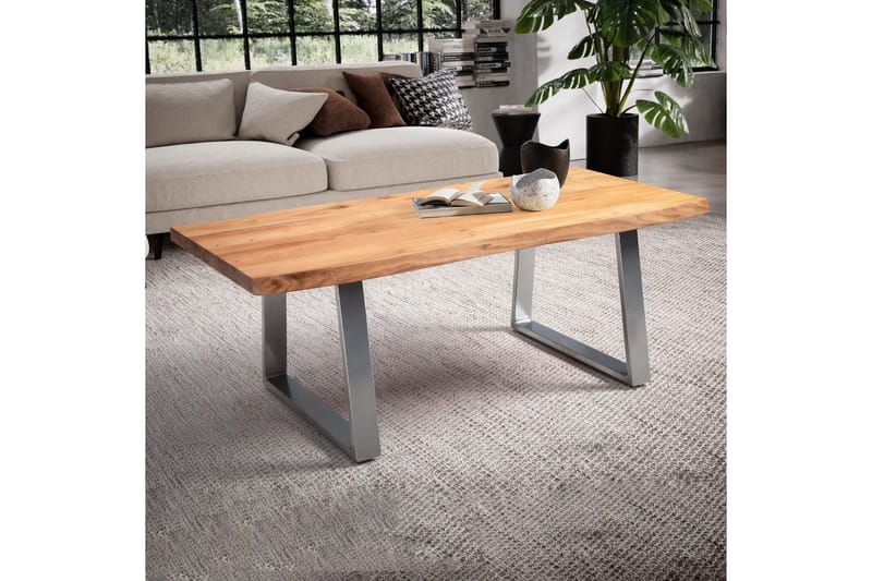 Sofabord Wohnling 120 cm massivt træ, trækant, rektangulær, landstil Sølv, Lige Løbere - Sølv, Lige Løbere - Møbler - Borde - Sofabord