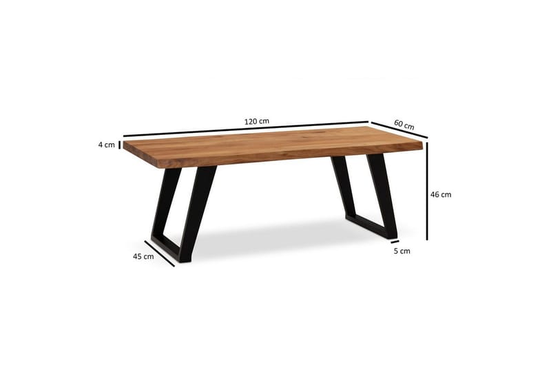 Sofabord Wohnling 120 cm massivt træ, trækant, rektangulær, landstil Sort, Vinklede Skydere - Sort, Vinklede Skydere - Møbler - Borde - Sofabord