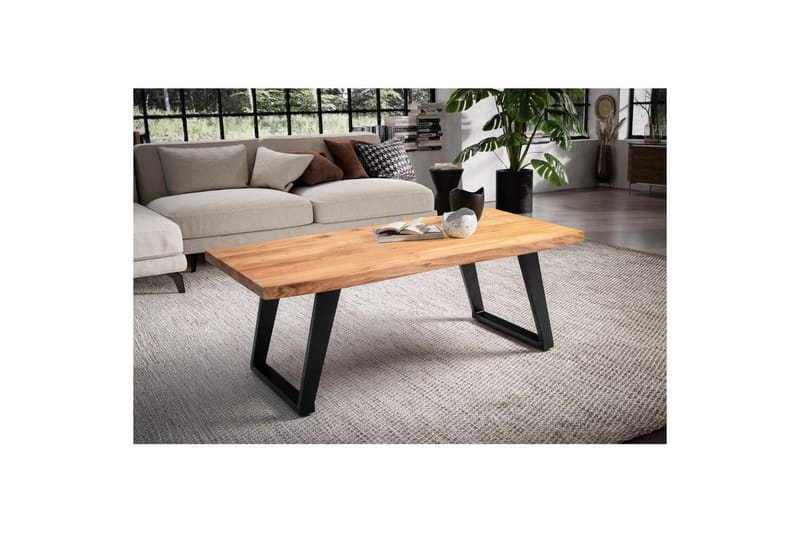 Sofabord Wohnling 120 cm massivt træ, trækant, rektangulær, landstil Sort, Vinklede Skydere - Sort, Vinklede Skydere - Møbler - Borde - Sofabord