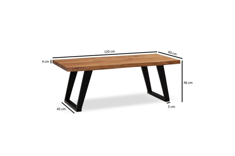 Sofabord Wohnling 120 cm massivt træ, trækant, rektangulær, landstil Sort, Vinklede Skydere - Sort, Vinklede Skydere - Møbler - Borde - Sofabord