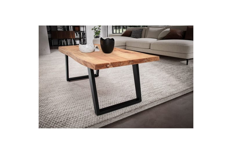 Sofabord Wohnling 120 cm massivt træ, trækant, rektangulær, landstil Sort, Vinklede Skydere - Sort, Vinklede Skydere - Møbler - Borde - Sofabord