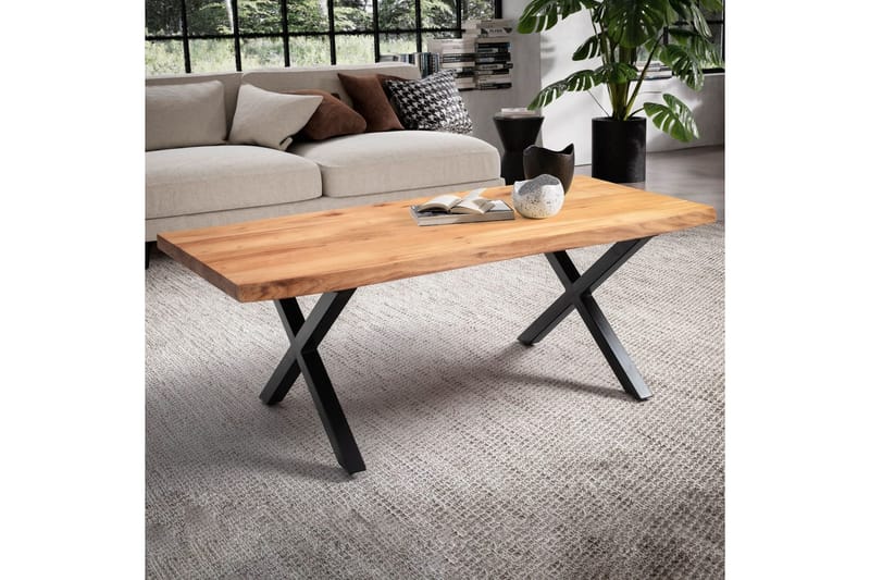 Sofabord Wohnling 120 cm massivt træ, trækant, rektangulær, landstil Sort, X-Frame - Sort, X-Frame - Møbler - Borde - Sofabord