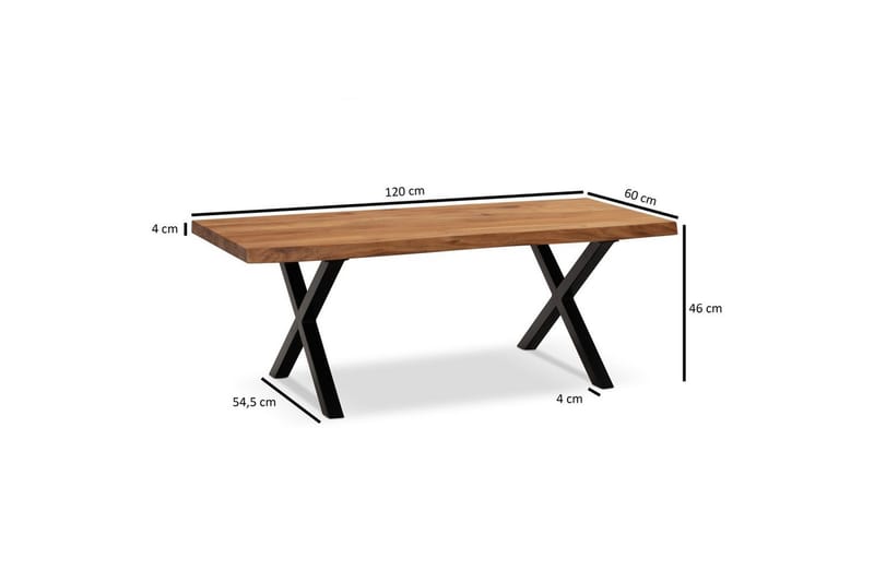 Sofabord Wohnling 120 cm massivt træ, trækant, rektangulær, landstil Sort, X-Frame - Sort, X-Frame - Møbler - Borde - Sofabord