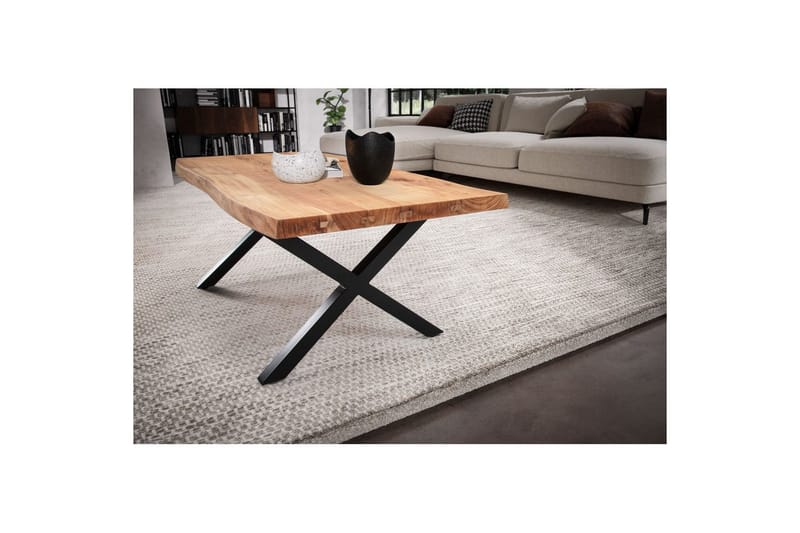 Sofabord Wohnling 120 cm massivt træ, trækant, rektangulær, landstil Sort, X-Frame - Sort, X-Frame - Møbler - Borde - Sofabord