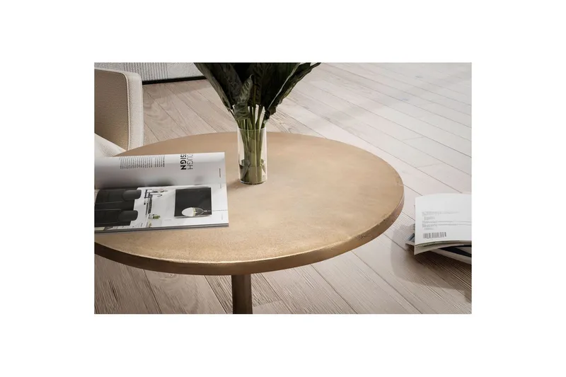 Sofabord Wohnling 60 cm Rundt Guld Farvet Metal Ramme Industriel - Møbler - Borde - Sofabord