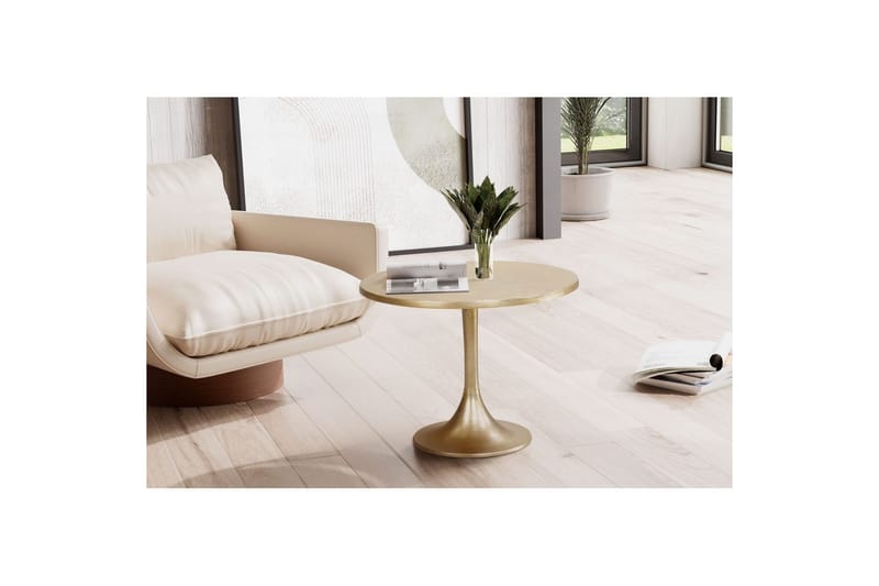 Sofabord Wohnling 60 cm Rundt Guld Farvet Metal Ramme Industriel - Møbler - Borde - Sofabord