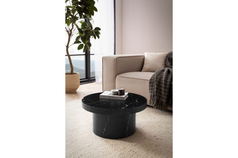 Sofabord Wohnling 60 cm stuebord sofabord rundt lille sofabord moderne Marmor sort - Marmor sort - Møbler - Borde - Sofabord