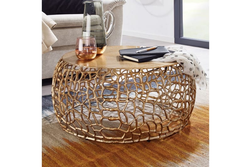 Sofabord Wohnling Aluminiumsstøbning, rund 60 cm håndlavet, moderne stil Guld - Guld - Møbler - Borde - Sofabord