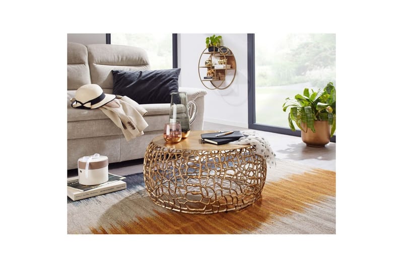 Sofabord Wohnling Aluminiumsstøbning, rund 60 cm håndlavet, moderne stil Guld - Guld - Møbler - Borde - Sofabord