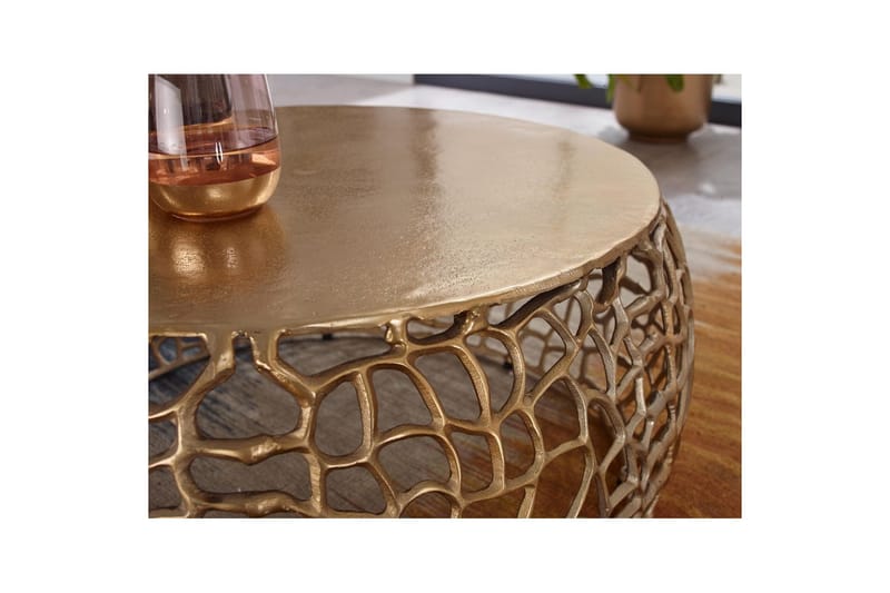 Sofabord Wohnling Aluminiumsstøbning, rund 60 cm håndlavet, moderne stil Guld - Guld - Møbler - Borde - Sofabord