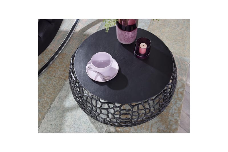 Sofabord Wohnling Aluminiumsstøbning, rund 60 cm håndlavet, moderne stil Sort - Sort - Møbler - Borde - Sofabord