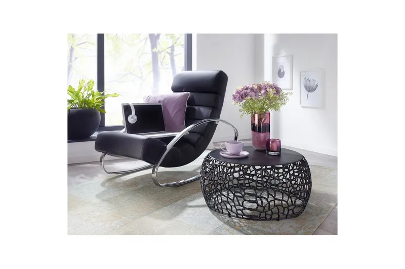 Sofabord Wohnling Aluminiumsstøbning, rund 60 cm håndlavet, moderne stil Sort - Sort - Møbler - Borde - Sofabord