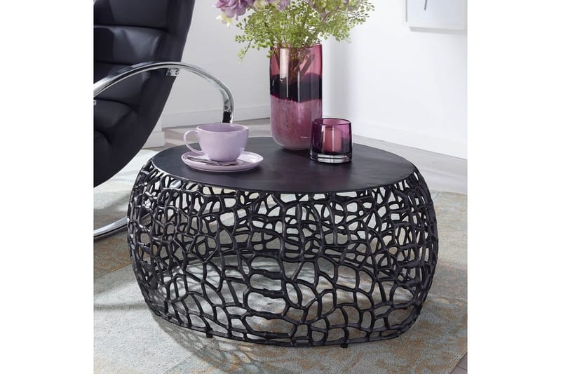 Sofabord Wohnling Aluminiumsstøbning, rund 60 cm håndlavet, moderne stil Sort - Sort - Møbler - Borde - Sofabord