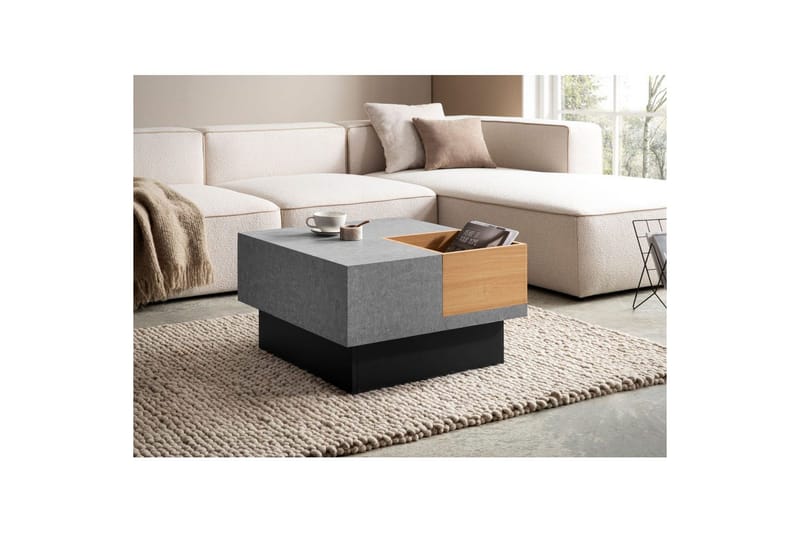 Sofabord Wohnling Betonlook firkantet 65 cm med opbevaringsplads moderne look - Møbler - Borde - Sofabord