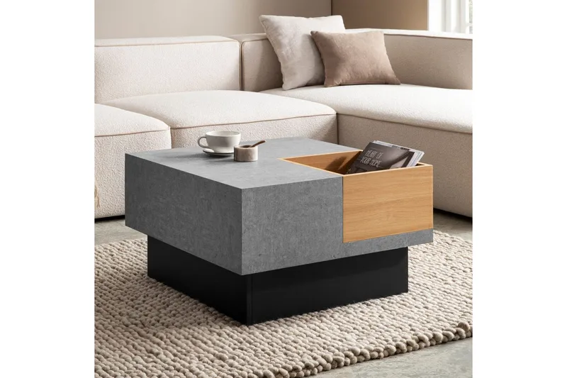 Sofabord Wohnling Betonlook firkantet 65 cm med opbevaringsplads moderne look - Møbler - Borde - Sofabord