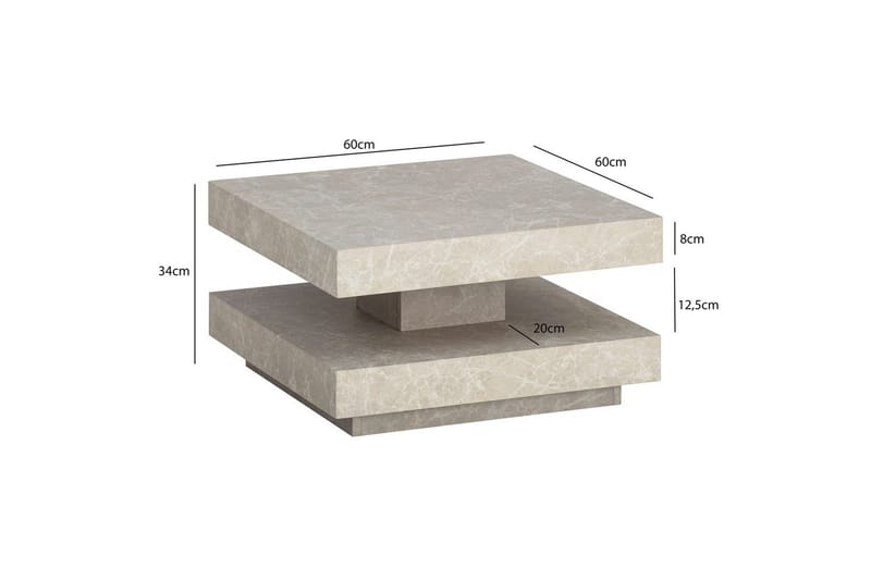 Sofabord Wohnling firkantet 60 cm, stenoptik stil, moderne look Beige - Beige - Møbler - Borde - Sofabord