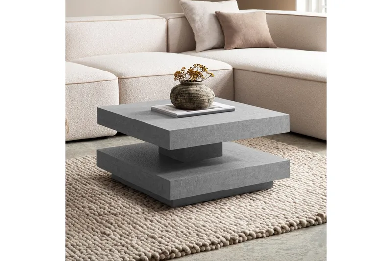 Sofabord Wohnling firkantet 60 cm, stenoptik stil, moderne look Grå - Grå - Møbler - Borde - Sofabord