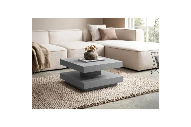 Sofabord Wohnling firkantet 60 cm, stenoptik stil, moderne look Grå - Grå - Møbler - Borde - Sofabord