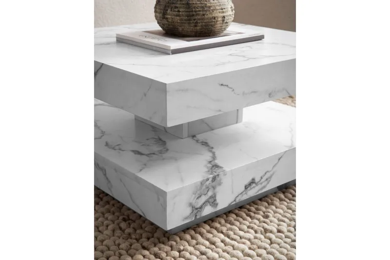 Sofabord Wohnling firkantet 60 cm, stenoptik stil, moderne look Marmor Hvid - Marmor Hvid - Møbler - Borde - Sofabord