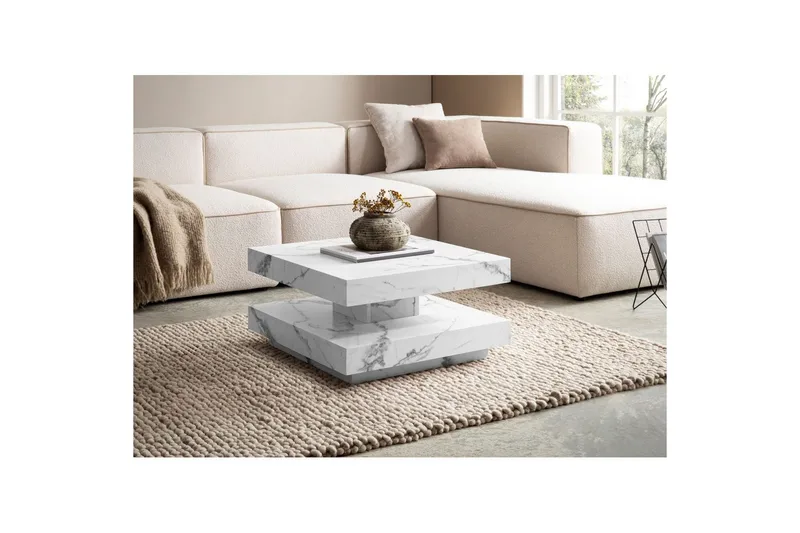 Sofabord Wohnling firkantet 60 cm, stenoptik stil, moderne look Marmor Hvid - Marmor Hvid - Møbler - Borde - Sofabord