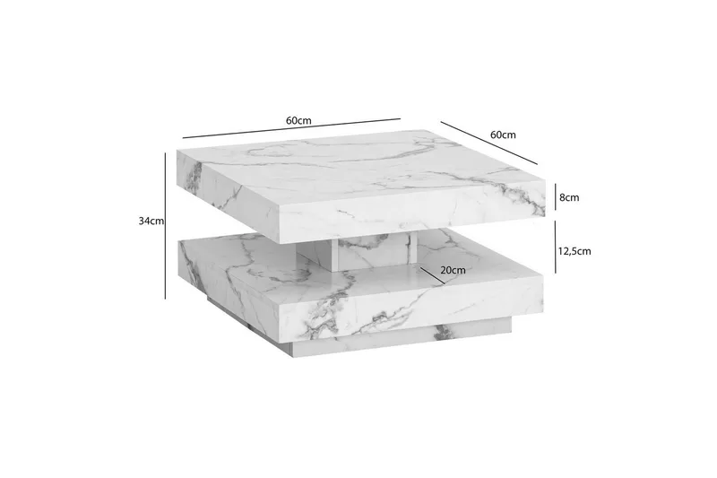 Sofabord Wohnling firkantet 60 cm, stenoptik stil, moderne look Marmor Hvid - Marmor Hvid - Møbler - Borde - Sofabord