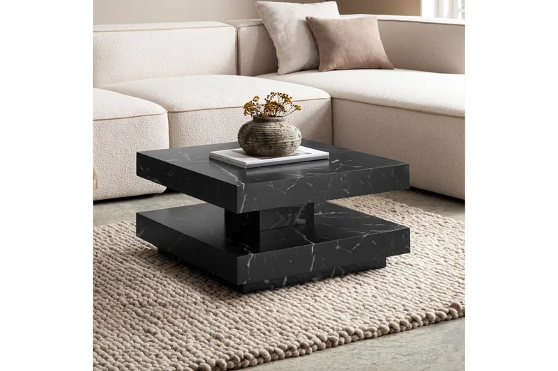 Sofabord Wohnling firkantet 60 cm, stenoptik stil, moderne look Marmor sort - Marmor sort - Møbler - Borde - Sofabord