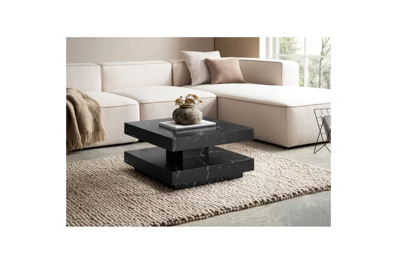 Sofabord Wohnling firkantet 60 cm, stenoptik stil, moderne look Marmor sort - Marmor sort - Møbler - Borde - Sofabord