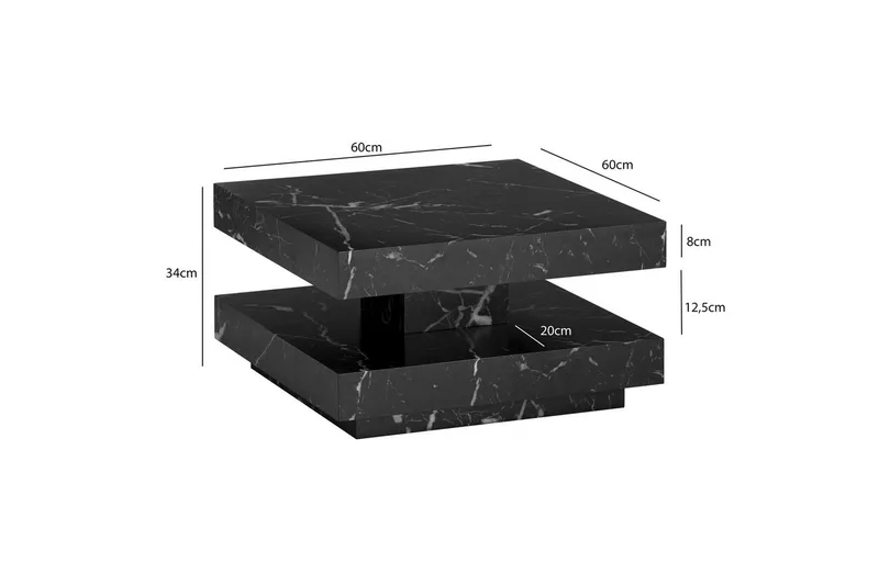 Sofabord Wohnling firkantet 60 cm, stenoptik stil, moderne look Marmor sort - Marmor sort - Møbler - Borde - Sofabord