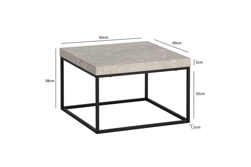 Sofabord Wohnling firkantet 60 cm stenoptik stil, klassisk metalramme, moderne look Beige - Beige - Møbler - Borde - Sofabord