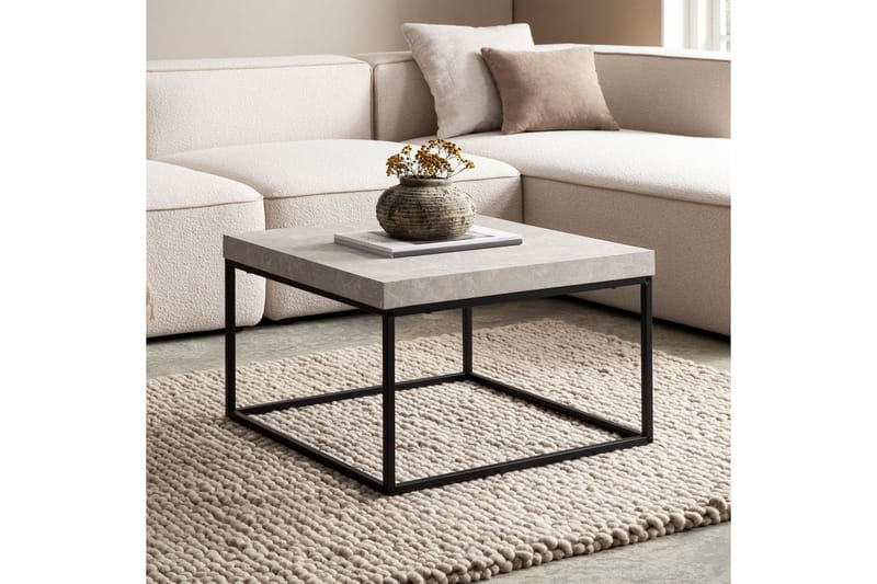 Sofabord Wohnling firkantet 60 cm stenoptik stil, klassisk metalramme, moderne look Beige - Beige - Møbler - Borde - Sofabord