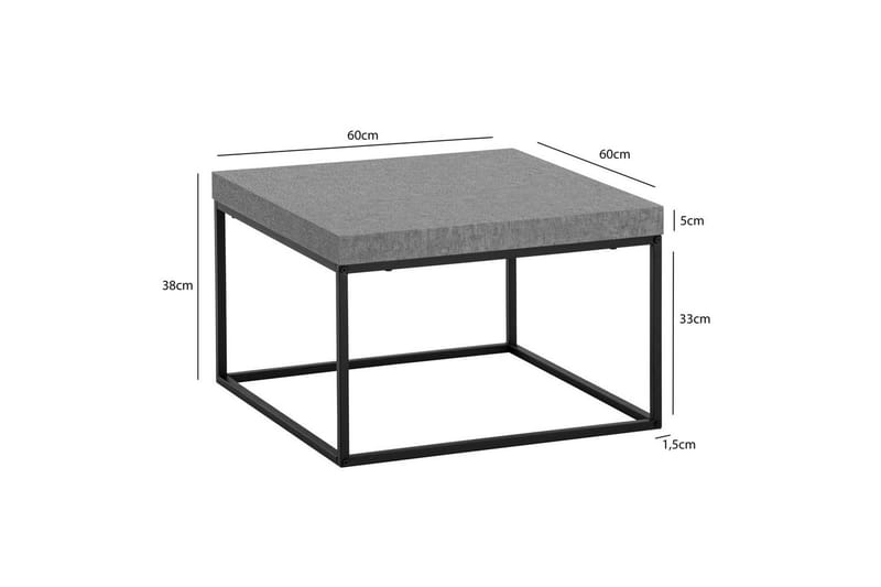 Sofabord Wohnling firkantet 60 cm stenoptik stil, klassisk metalramme, moderne look Grå - Grå - Møbler - Borde - Sofabord