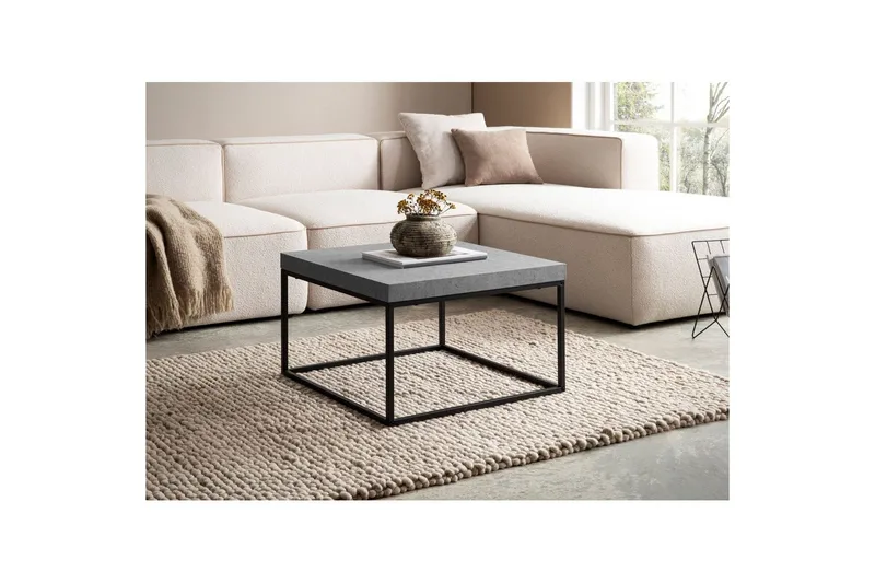 Sofabord Wohnling firkantet 60 cm stenoptik stil, klassisk metalramme, moderne look Grå - Grå - Møbler - Borde - Sofabord