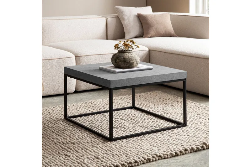 Sofabord Wohnling firkantet 60 cm stenoptik stil, klassisk metalramme, moderne look Grå - Grå - Møbler - Borde - Sofabord