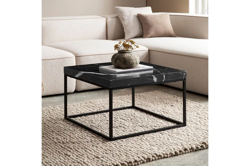 Sofabord Wohnling firkantet 60 cm stenoptik stil, klassisk metalramme, moderne look Marmor sort - Marmor sort - Møbler - Borde - Sofabord