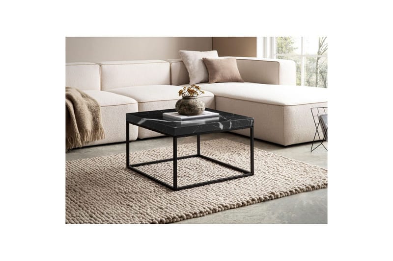 Sofabord Wohnling firkantet 60 cm stenoptik stil, klassisk metalramme, moderne look Marmor sort - Marmor sort - Møbler - Borde - Sofabord