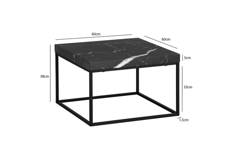 Sofabord Wohnling firkantet 60 cm stenoptik stil, klassisk metalramme, moderne look Marmor sort - Marmor sort - Møbler - Borde - Sofabord
