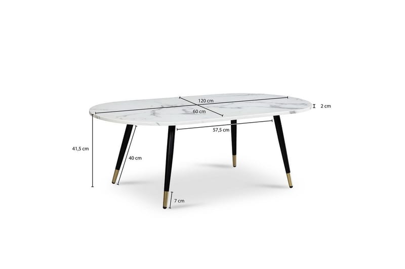 Sofabord Wohnling marmor look 120 cm, oval moderne stil Marmor Hvid - Marmor Hvid - Møbler - Borde - Sofabord